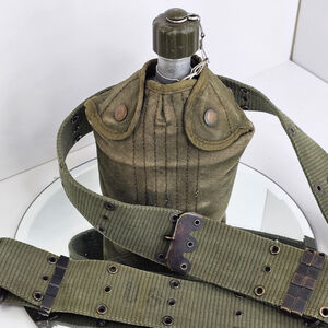 1955 1956 Military Canteen Canvas Covered Water Bottle Belt Strap USA Original